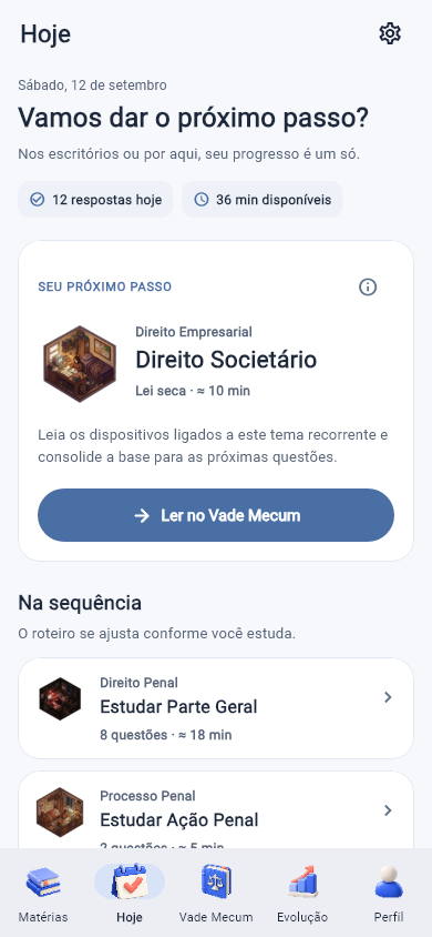 Hoje com próxima tarefa e sequência de estudos